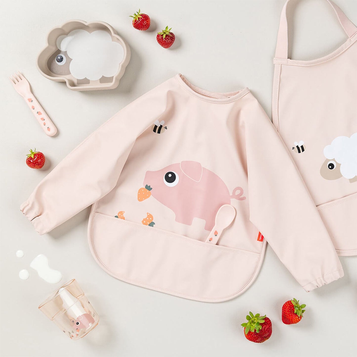 Done By Deer Sleeved Pocket Bib - Tiny Farm Powder
