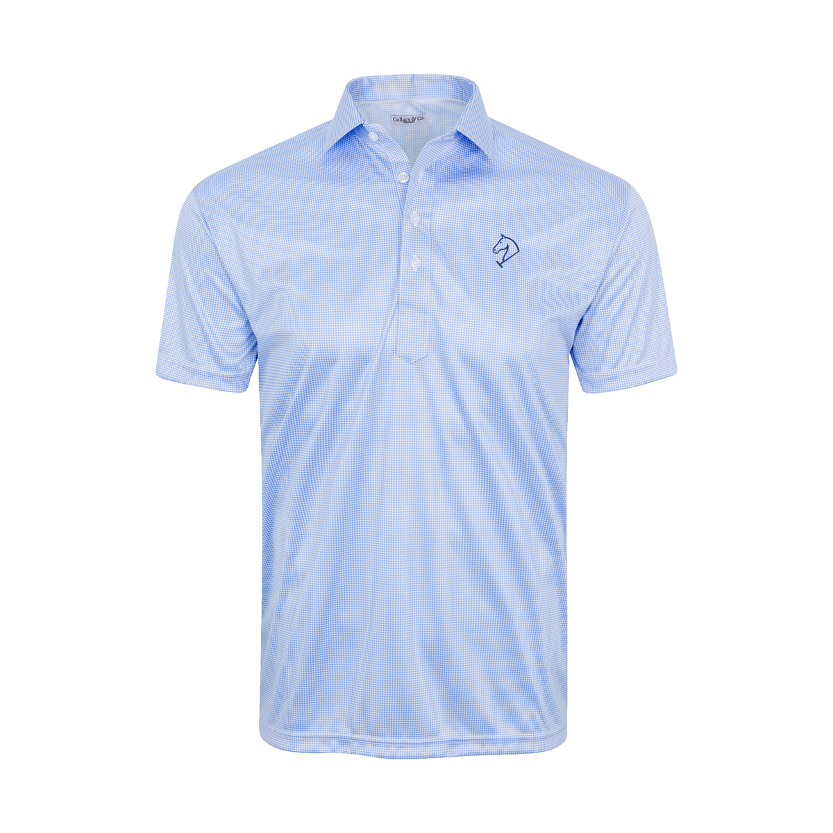 Greenwich Sound Polo Semi-Spread Collar Polo Blue Houndstooth
