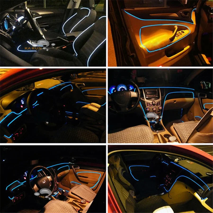 6m EL Neon Wire RGB Multi-Color LED Car Interior Strip Light Phone APP Control Atmosphere Light