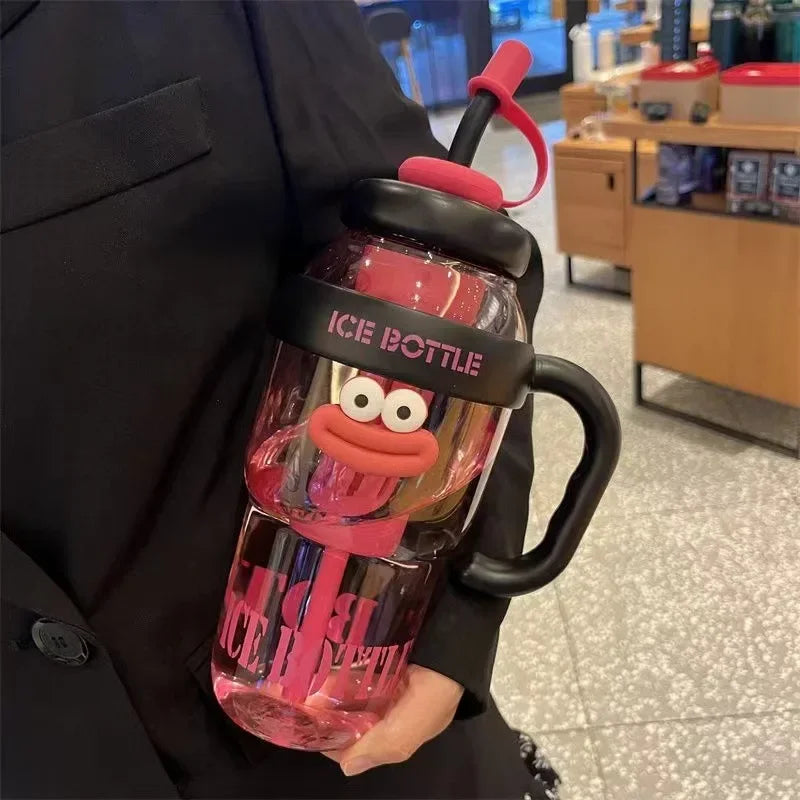 1100ML Sports Water Bottle Cute Aesthetic Large Capacity Straw Cup for Women Children Water Cup Summer Outdoor Portable Use