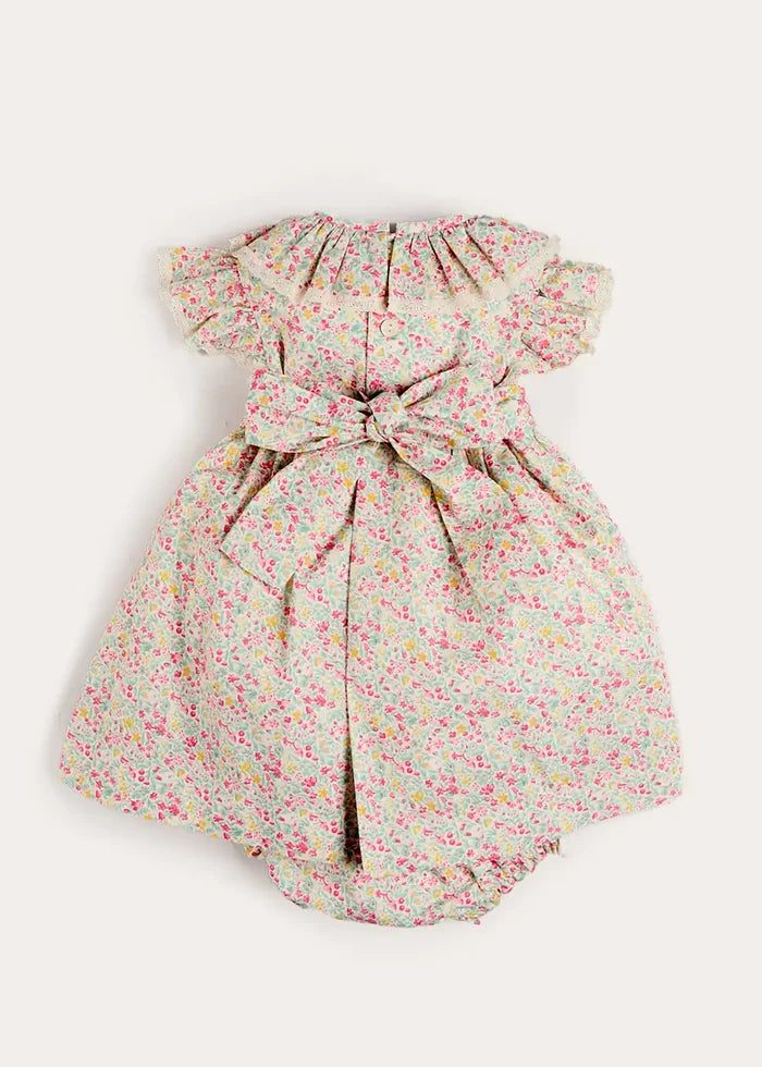 Adelaide Floral Hand Smocked Ruffle Collar Cap Sleeve Dress in Pink (12mths-6yrs) DRESSES from Pepa London