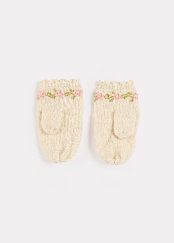 Alpaca Wool Flower Embroidered Mittens in Cream (XS-L) KNITTED ACCESSORIES from Pepa London