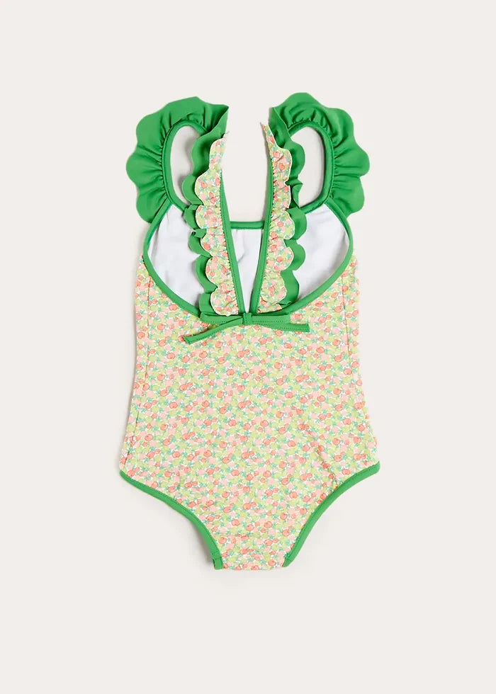 Annie Apple Print Ruffle Detail Swimsuit in Green (12mths- 10yrs) SWIMWEAR from Pepa London