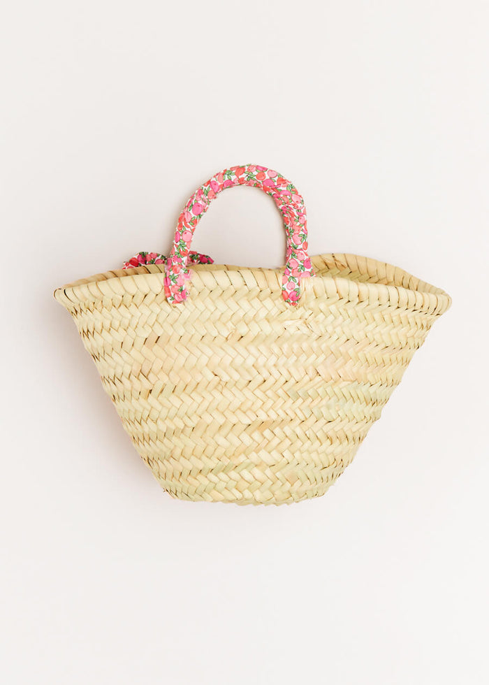 Annie Floral Print Bow Detail Straw Bag in Pink (S-M) ACCESSORIES from Pepa London