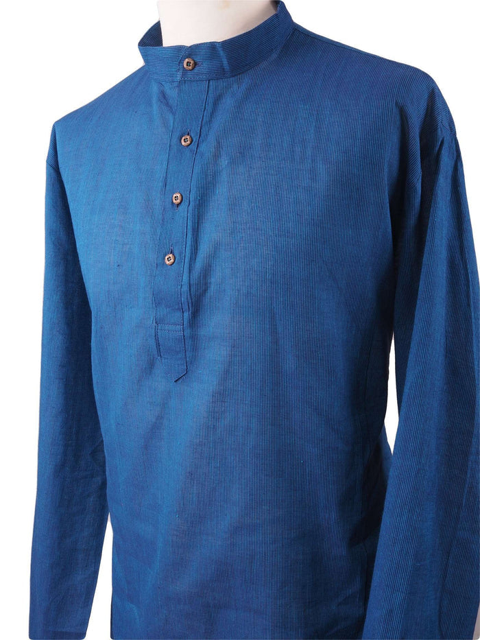 Astra - Blue Cotton Kurta top - Mens Indian shirt - Ideal on a pair of jeans - R0718 - Prachy Creations