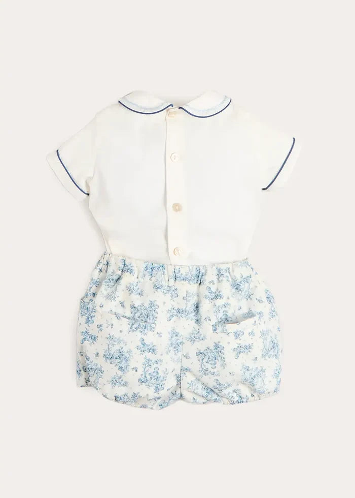 Audrey Toile Peter Pan Collar Hand Smocked Two Piece Set in Blue (6mths-3yrs) TWO PIECE SETS from Pepa London
