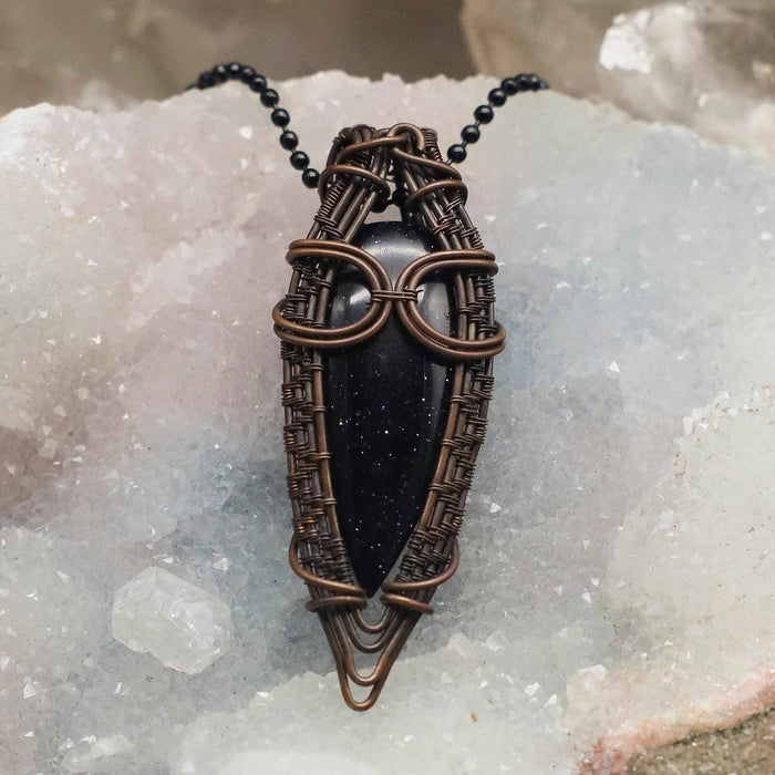 Blue Sandstone Crystal Wire Wrap Pendant Starlight Sky