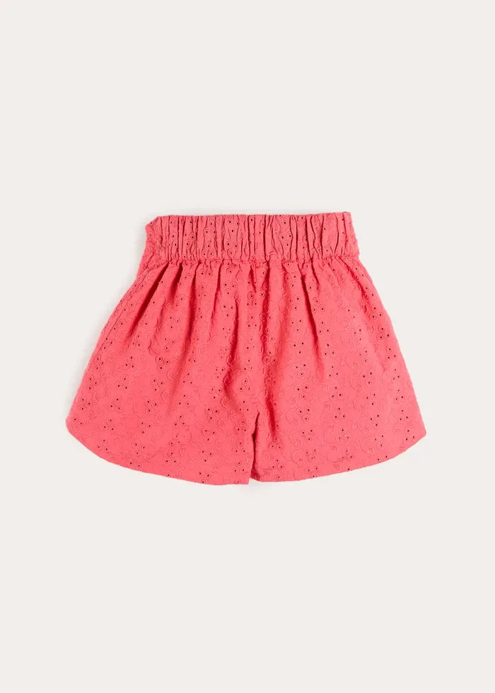 Broderie Anglaise High Waisted Shorts in Strawberry (4-12yrs) SHORTS from Pepa London