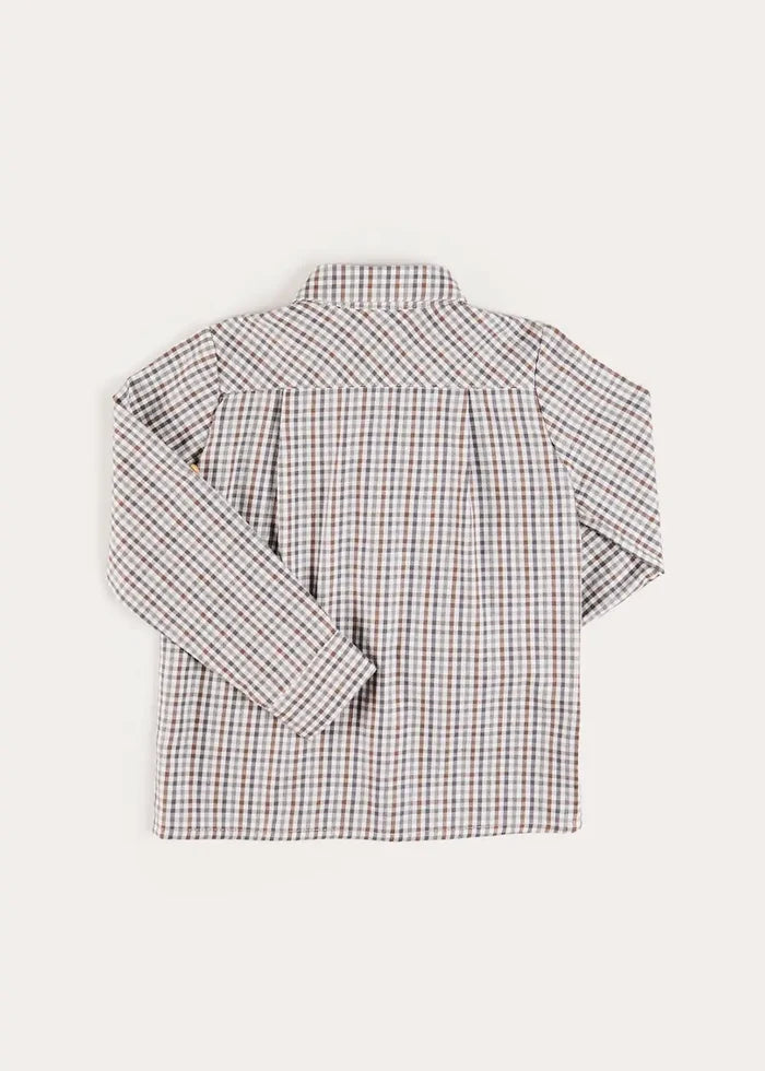 Cadogan Houndstooth Polo Collar Long Sleeve Shirt in Beige (3-10yrs) SHIRTS from Pepa London