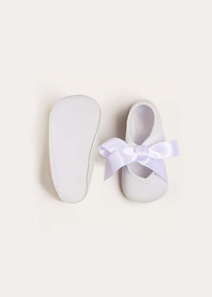 Celebration Ribbon Detail Mary Jane Pram Shoes in White (17-20EU) SHOES from Pepa London