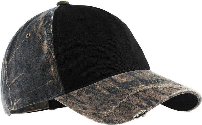 No-Logo CLOSEOUT - Port Authority Camo Cap with Contrast Front-Headwear-Port Authority-Mossy Oak New Break-Up/Black-OSFA-Thread Logic