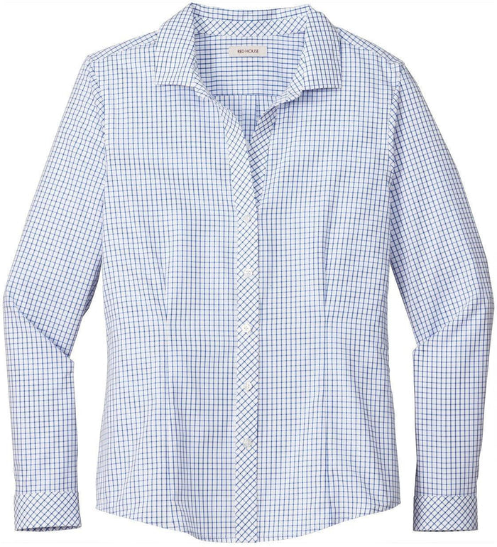 No-Logo CLOSEOUT - Red House Ladies Open Ground Check Non-Iron Shirt-Dress Shirts-Red House-Medium Blue/White-XS-Thread Logic