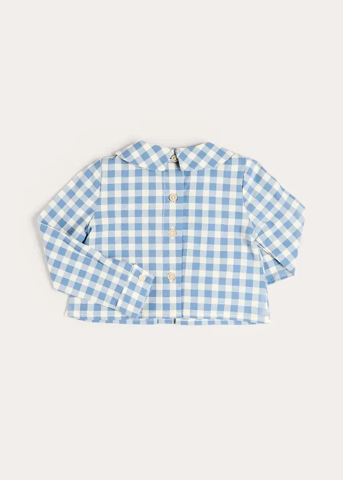Darby Gingham Button Detail Long Sleeve Shirt in Blue (3mths-4yrs) SHIRTS from Pepa London