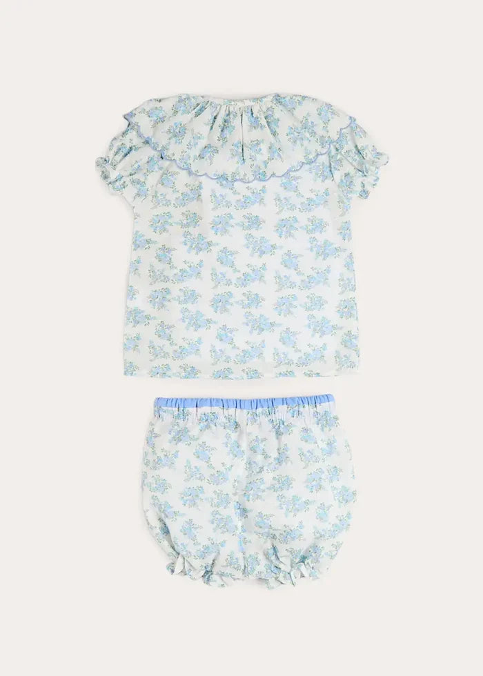 Esme Floral Swiss Voile Scallop Collar Pyjamas in Blue (18mths- 10yrs) NIGHTWEAR from Pepa London