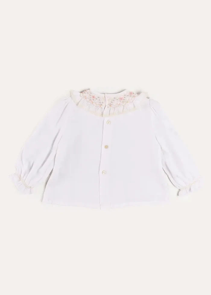 Floral Embroidered Ruffle Collar Lace Trim Blouse in White (2-10yrs) BLOUSES from Pepa London