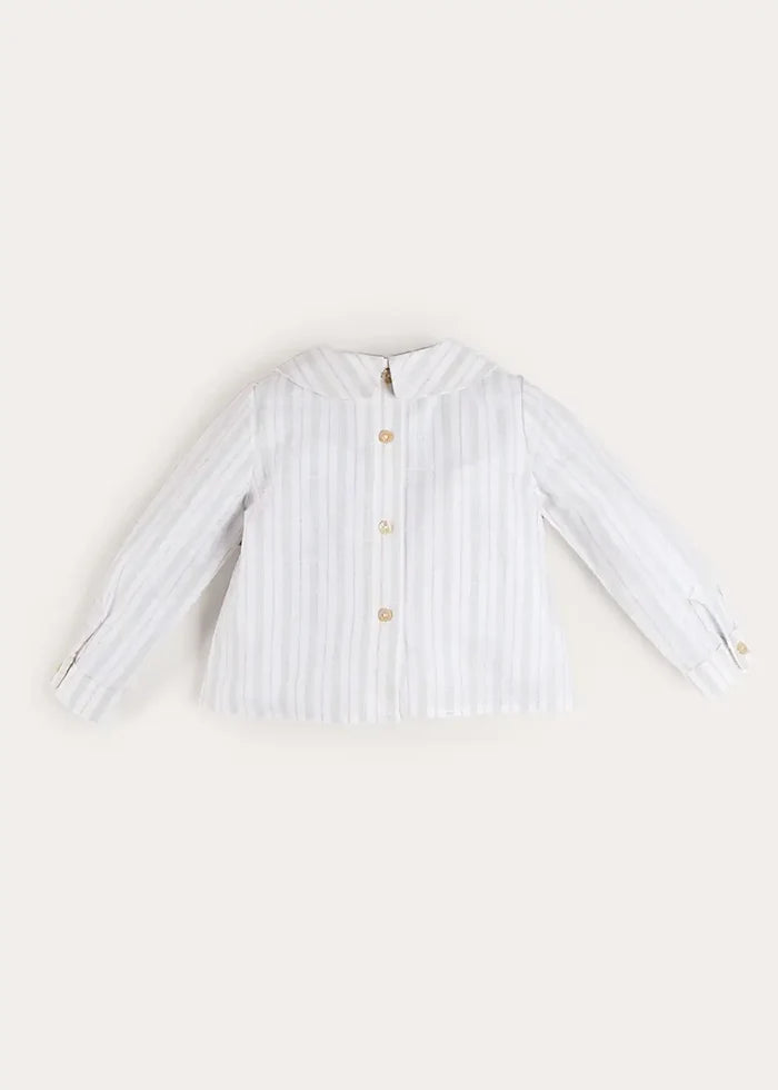 Hampton Stripe Button Detail Long Sleeve Shirt in Green (12mths-3yrs) SHIRTS from Pepa London