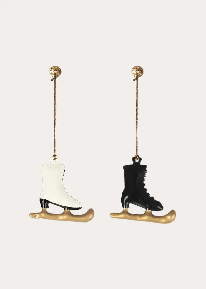 Hand Painted Ice Skates Christmas Ornament (Set Of 2) in White & black from Pepa London