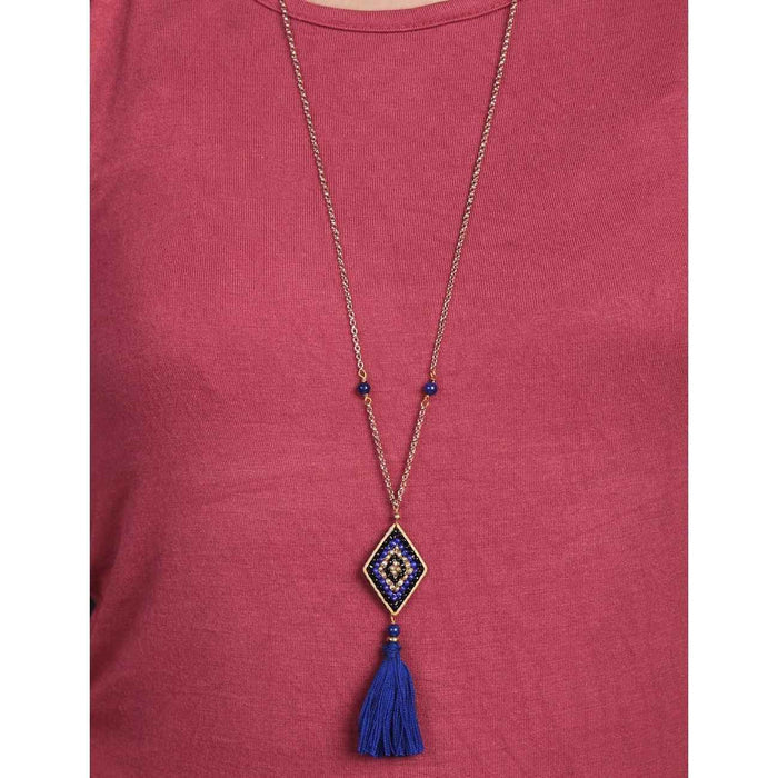 Hmong Blue Diamond Tassel Long Necklace - Thailand