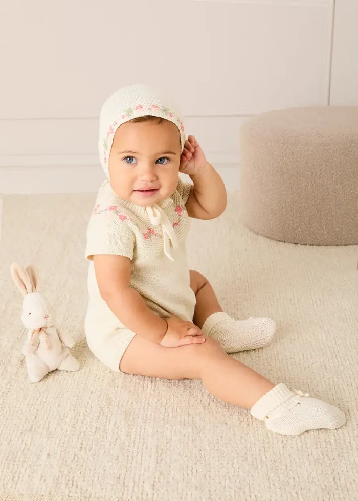 Knitted Bow Detail Cotton Booties in Cream (0-6mths) SHOES from Pepa London