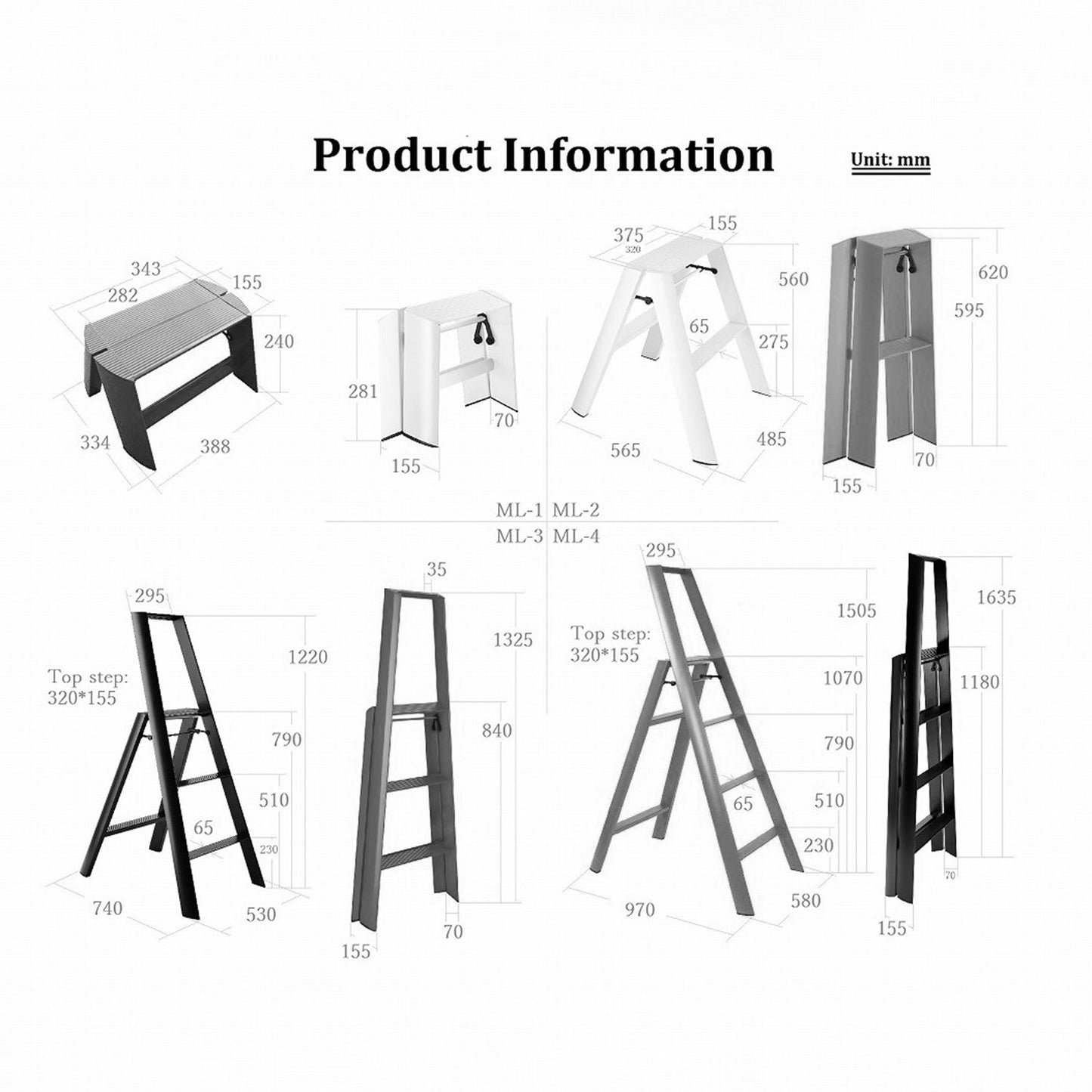 hasegawa | lucano 2 step ladder | white