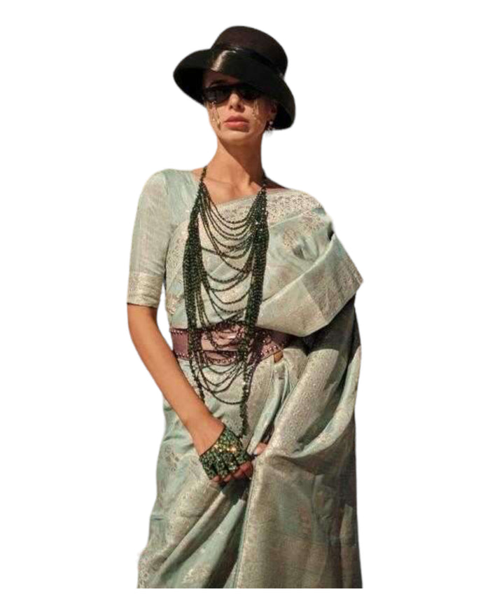 Mint Green - Handloom Brocade Saree with Blouse Piece - KS335001 VP 1123