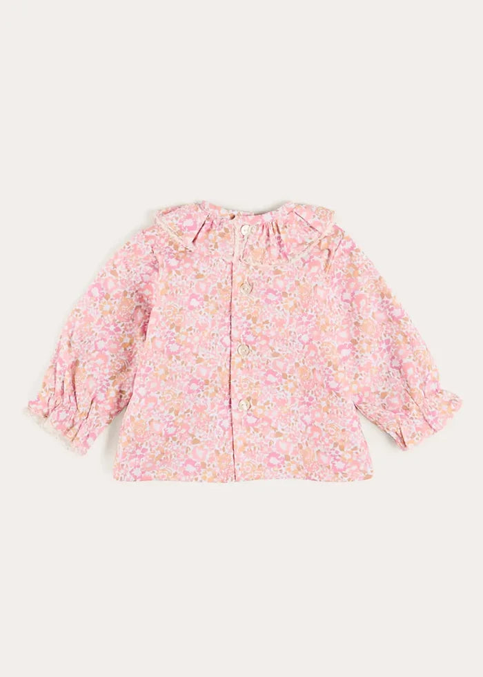 Nellie Floral Ruffle Collar Long Sleeve Blouse in Pink (1mth-12mths) BLOUSES from Pepa London
