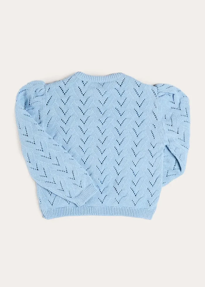Openwork Cotton Cardigan in Sky Blue (2-10yrs) KNITWEAR from Pepa London