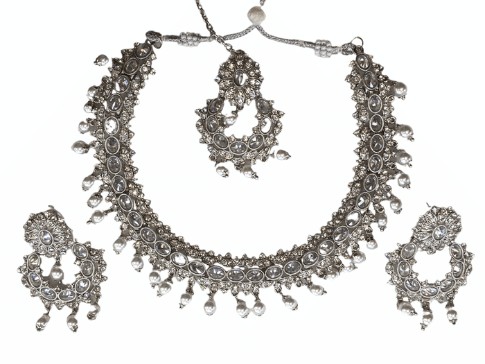 Reverse Stone Indian Fashion Jewellery set - with necklace, earrings and Tika MY8826 KP0719 - Prachy Creations