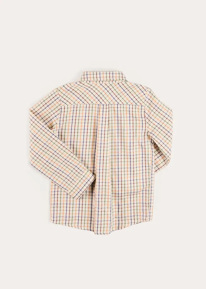 Rutland Check Polo Collar Long Sleeve Shirt in Beige (3-10yrs) SHIRTS from Pepa London