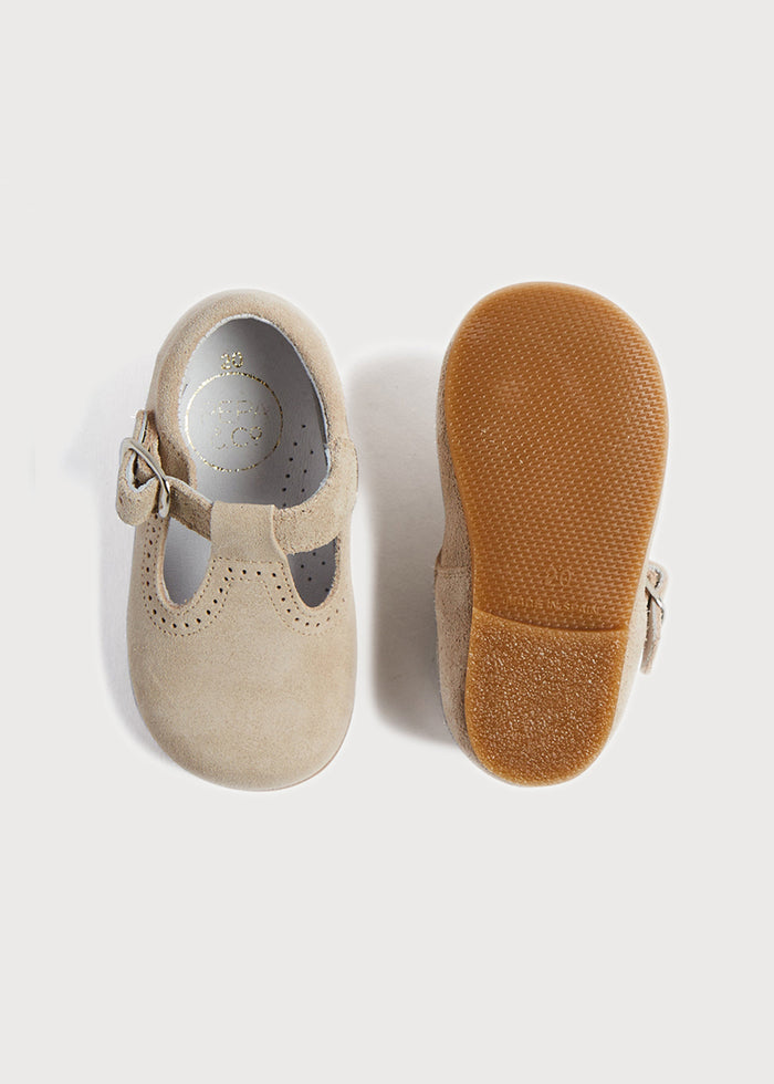 T-Bar Suede Baby Shoes in Beige (20-24EU) SHOES from Pepa London