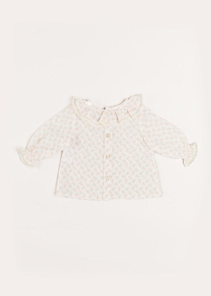 Tilly Floral Print Ruffle Collar Long Sleeve Blouse in Pink (1-6mths) BLOUSES from Pepa London