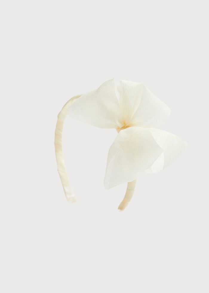 Traditional Big Bow Tulle Hairband in Ivory HAIR ACCESSORIES from Pepa London
