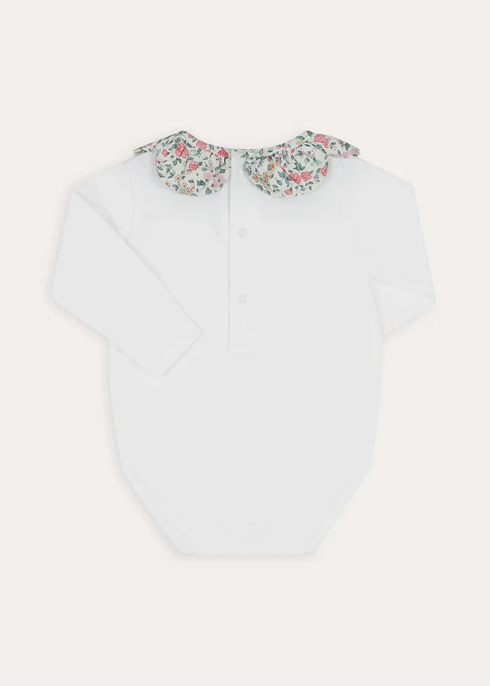 Violet Floral Petal Collar Bodysuit in Pink (1mth-3yrs) Tops & Bodysuits from Pepa London