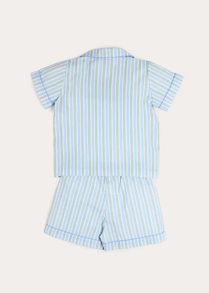 Winston Stripe Light Weight Short Sleeve Pyjamas in Green (18mths- 10yrs) NIGHTWEAR from Pepa London