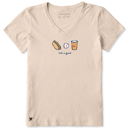 LIFE IS GOOD - WOMENS CRUSHER VEE TEE | Baseball Birch White