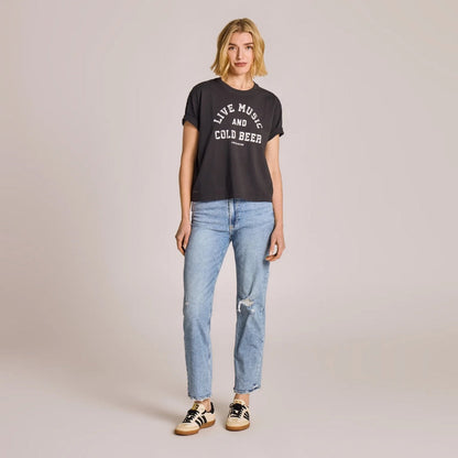 LIFE IS GOOD - WOMENS CRUSHER BOXY TEE | Live Music Faded Black