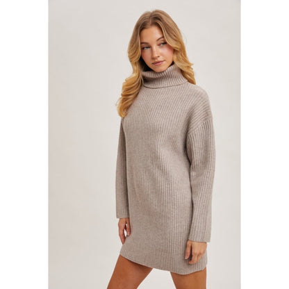 BLUIVY - TURTLENECK KNIT SWEATER DRESS | MUSHROOM