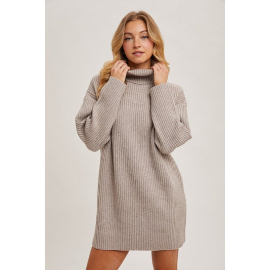 BLUIVY - TURTLENECK KNIT SWEATER DRESS | MUSHROOM