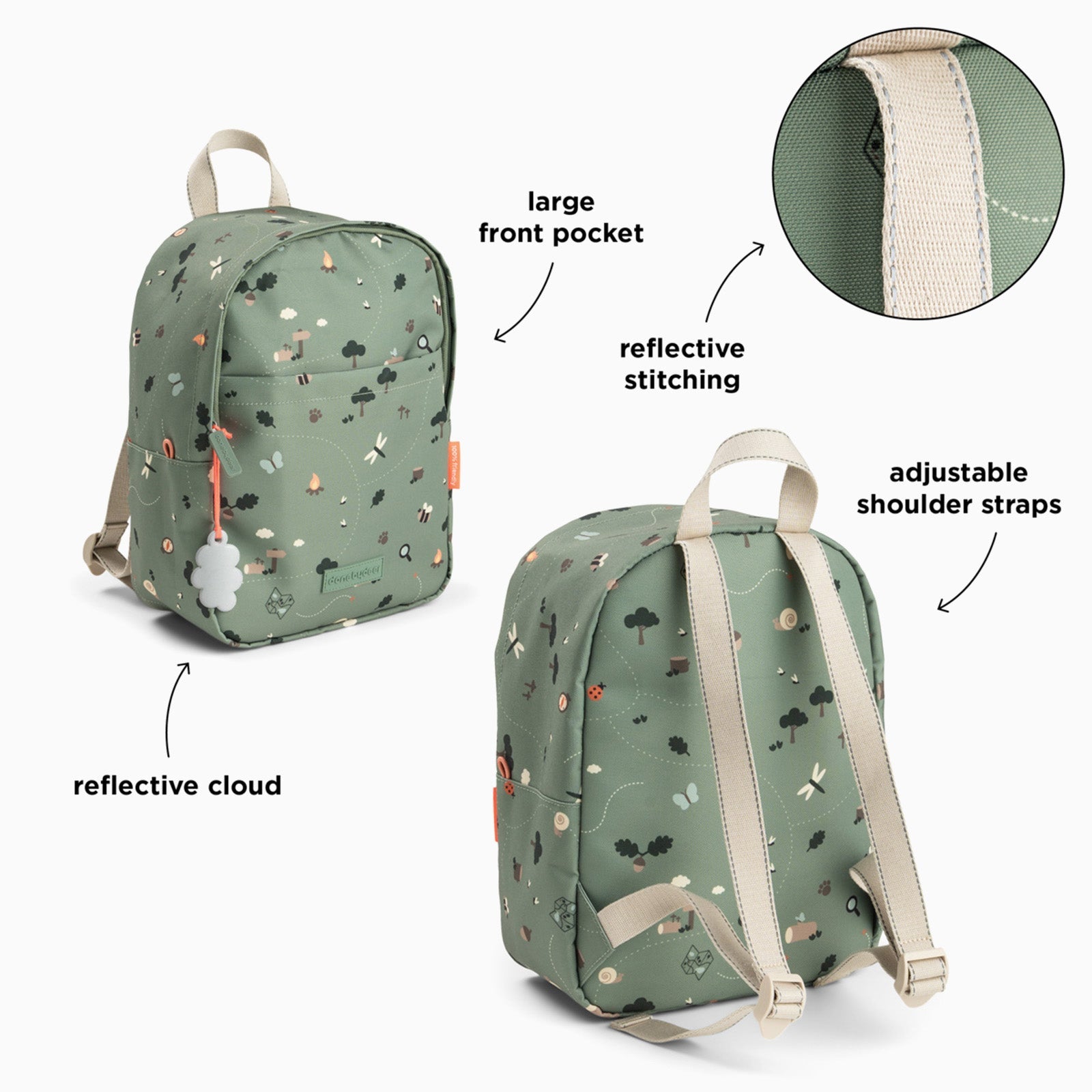 Done by Deer Kids Backpack - Tiny Trails Green 7.5l