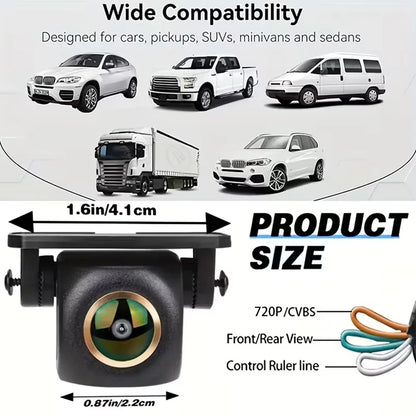 720P AHD Car Backup Camera with Wide-Angle Fisheye Lens-Night Vision, Front/Rear/Side Monitoring, Easy Installation