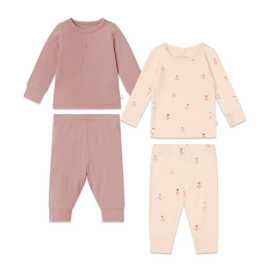 Ballerina & Rose Ribbed Pyjamas 2 Pack