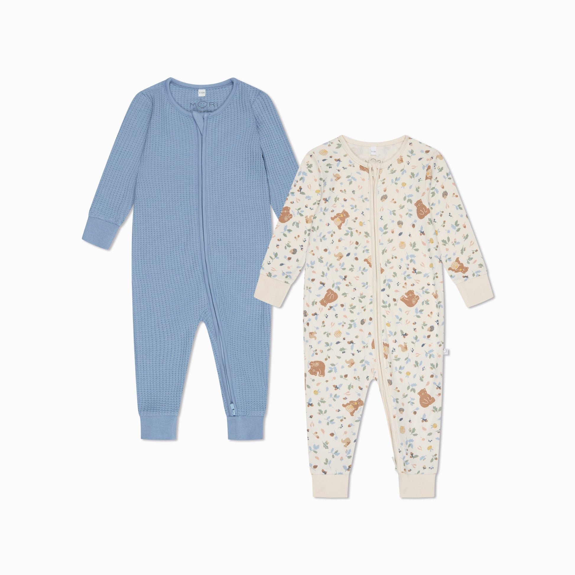 Bear Print & Waffle Clever Zip Sleepsuit 2 Pack