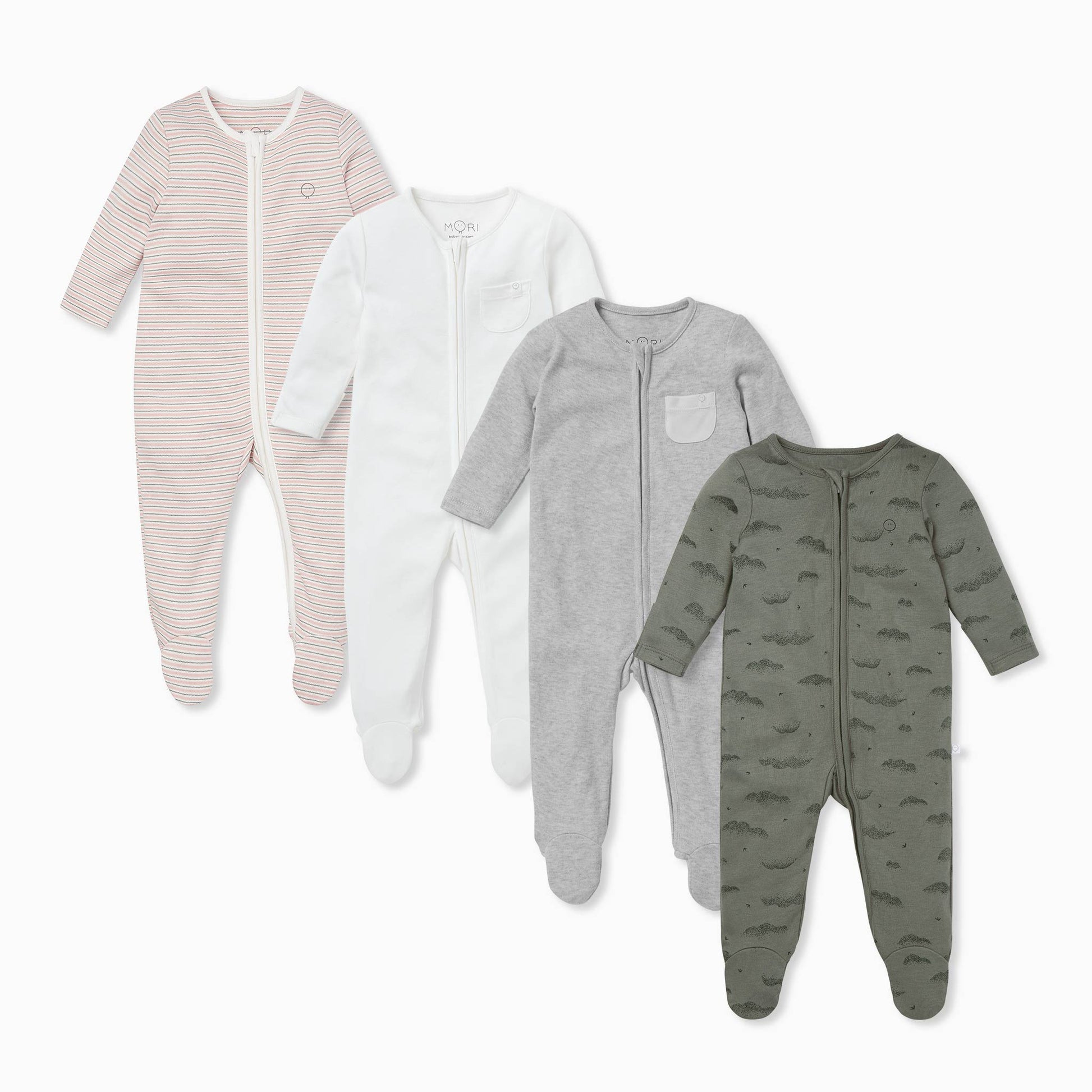 Blush & Khaki Zip-Up Sleepsuit 4 Pack