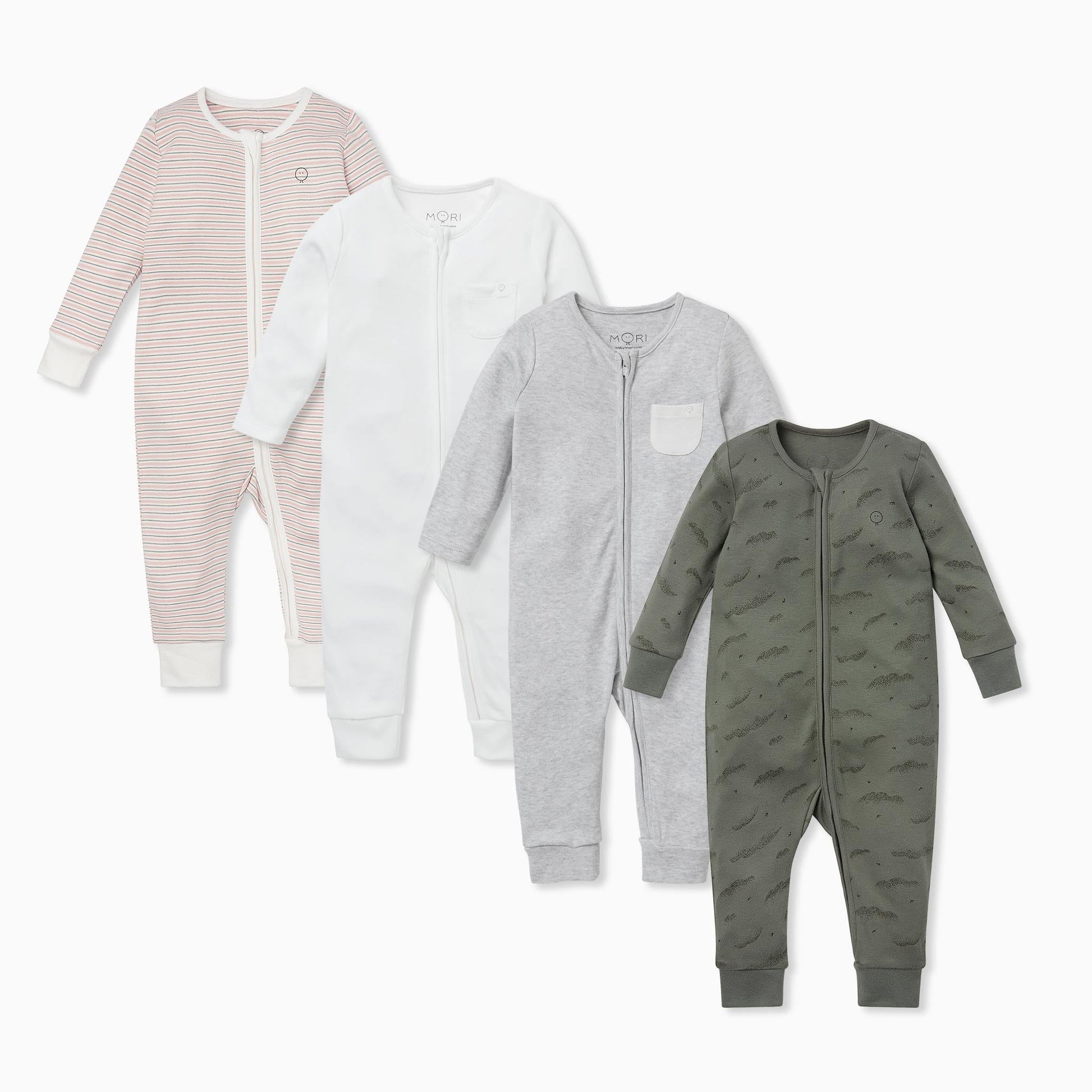 Blush & Khaki Zip-Up Sleepsuit 4 Pack