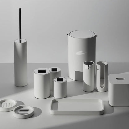 decor walther | STONE series | multi purpose box with lid | white small | matt stainless steel
