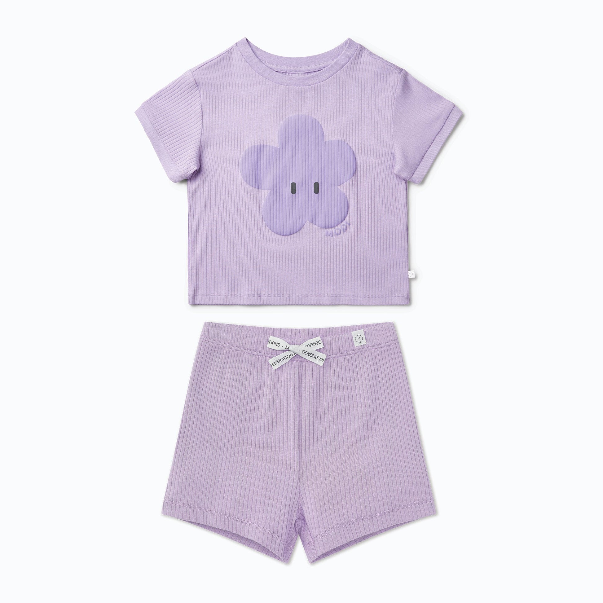 Flower Ribbed Short Sleeve T-Shirt & Shorts Outfit