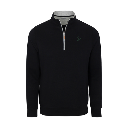 Greenwich Sound Polo Heather Cloud Cotton Quarter Zip Pullover Black with Light Grey Trim