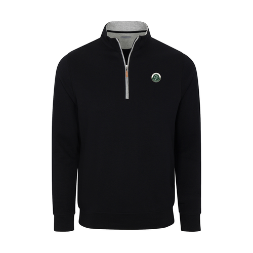Greenwich Sound Polo Heather Cloud Cotton Quarter Zip Pullover Black with Light Grey Trim