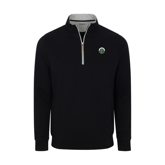 Greenwich Sound Polo Heather Cloud Cotton Quarter Zip Pullover Black with Light Grey Trim