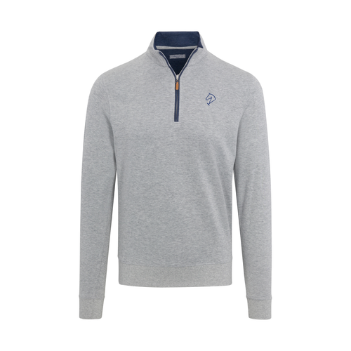 Greenwich Sound Polo Heather Cloud Cotton Quarter Zip Light Grey with Navy Trim